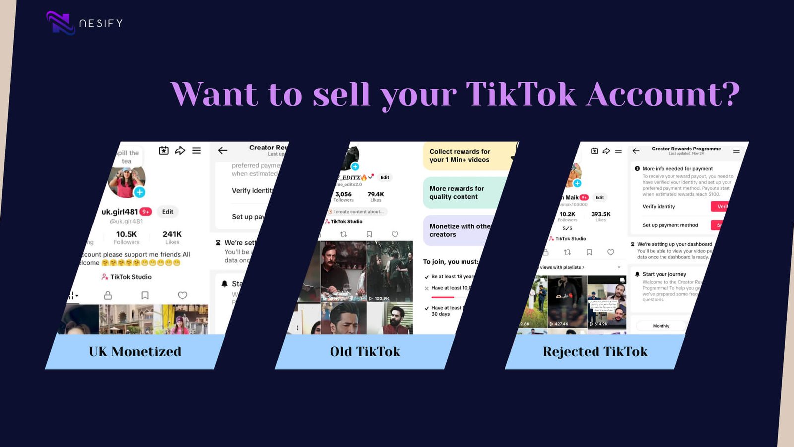 wanna sale my tiktok account